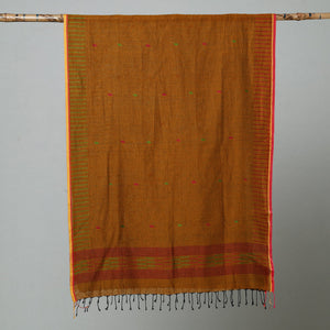 Brown - Jamdani Handloom Cotton Stole with Tassels