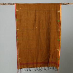 Brown - Jamdani Handloom Cotton Stole with Tassels