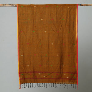 Brown - Jamdani Handloom Cotton Stole with Tassels