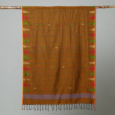Brown - Jamdani Handloom Cotton Stole with Tassels