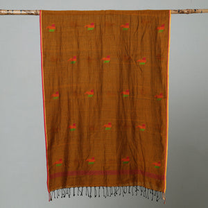 Brown - Jamdani Handloom Cotton Stole with Tassels