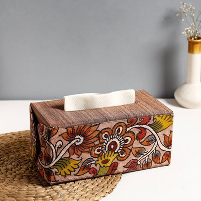 Brown - Handpainted Kalamkari Natural Dyed Cotton Tissue Box