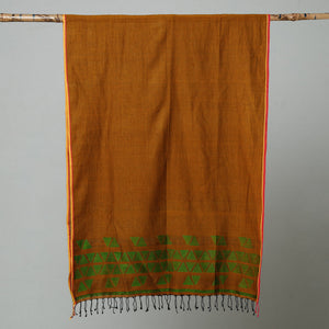 Brown - Jamdani Handloom Cotton Stole with Tassels