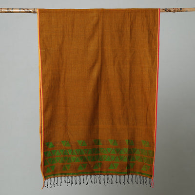 Brown - Jamdani Handloom Cotton Stole with Tassels