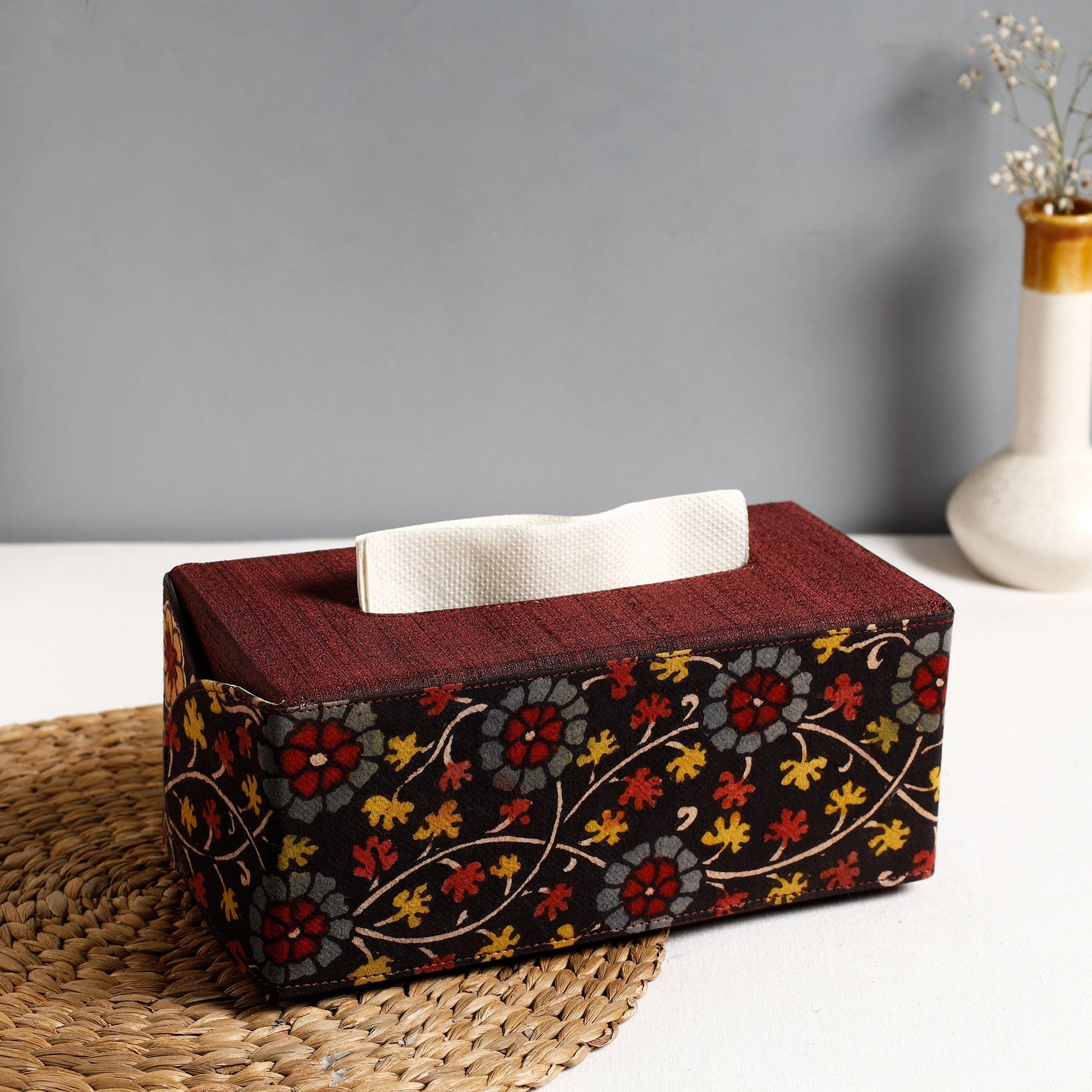 Brown - Handpainted Kalamkari Natural Dyed Cotton Tissue Box