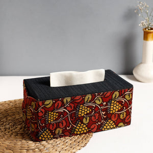 Black - Handpainted Kalamkari Natural Dyed Cotton Tissue Box