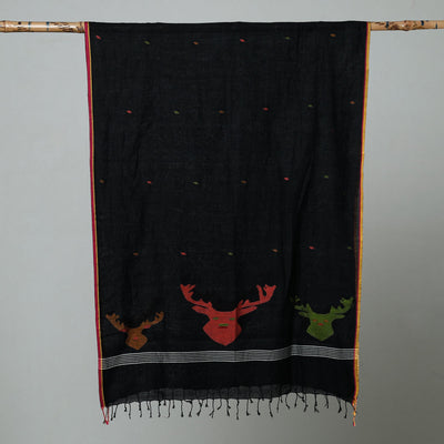 Black - Jamdani Handloom Cotton Stole with Tassels
