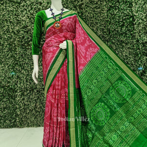 Rani Pink with Green Sambalpuri Silk Saree