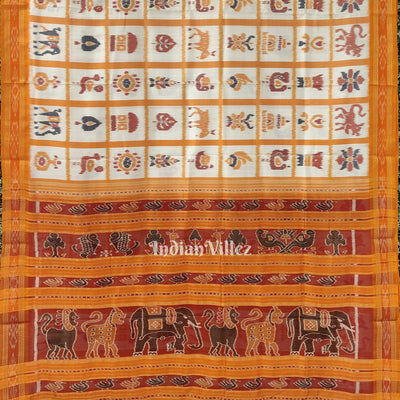 White Odisha Ikat Nabakothi Khandua Silk Saree