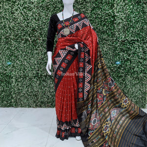 Red Single Butta Border Pasapali Contemporary Silk Saree