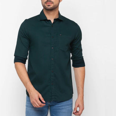 Plain Cotton Blend Solid Shirts (Bottle Green)