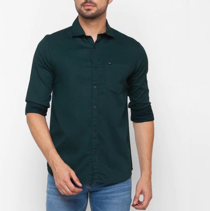 Plain Cotton Blend Solid Shirts (Bottle Green)