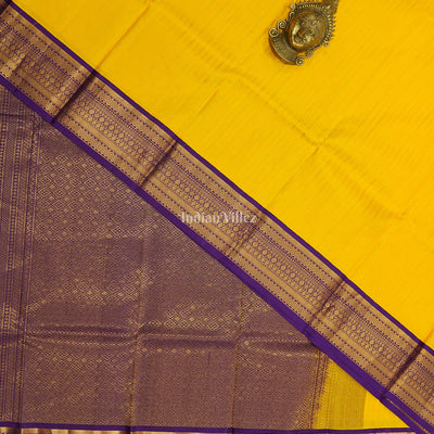 Yellow With Purple Pure Kanjivaram Soft Silk Saree