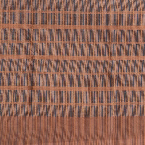 Blue striped semi-banaras tussar saree with contrast border & checked pallu