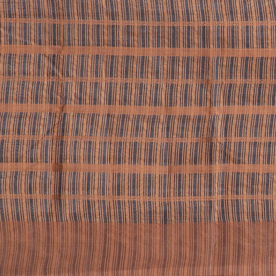 Blue striped semi-banaras tussar saree with contrast border & checked pallu