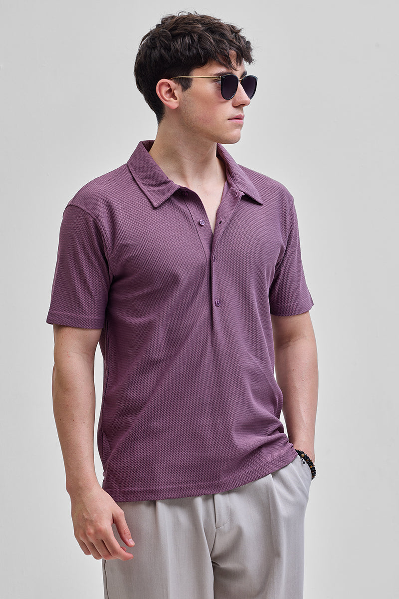 Purple Textured Polo T-Shirt