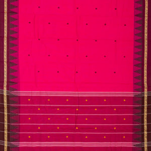 Hot Pink Chettinad Cotton Saree With Kamalam Buttas & Temple Border