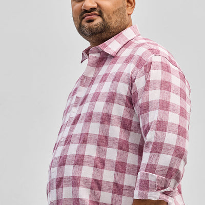 Red Checks Linen Blend Shirt
