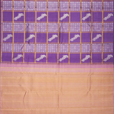 Lavender Handloom Kanchipuram Silk Saree With Checks