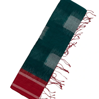 Teal Bengal Cotton Saree With Printed Checks