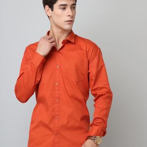 Frankshirt Orange Solid Tailored Fit Cotton Casual Shirt for Man
