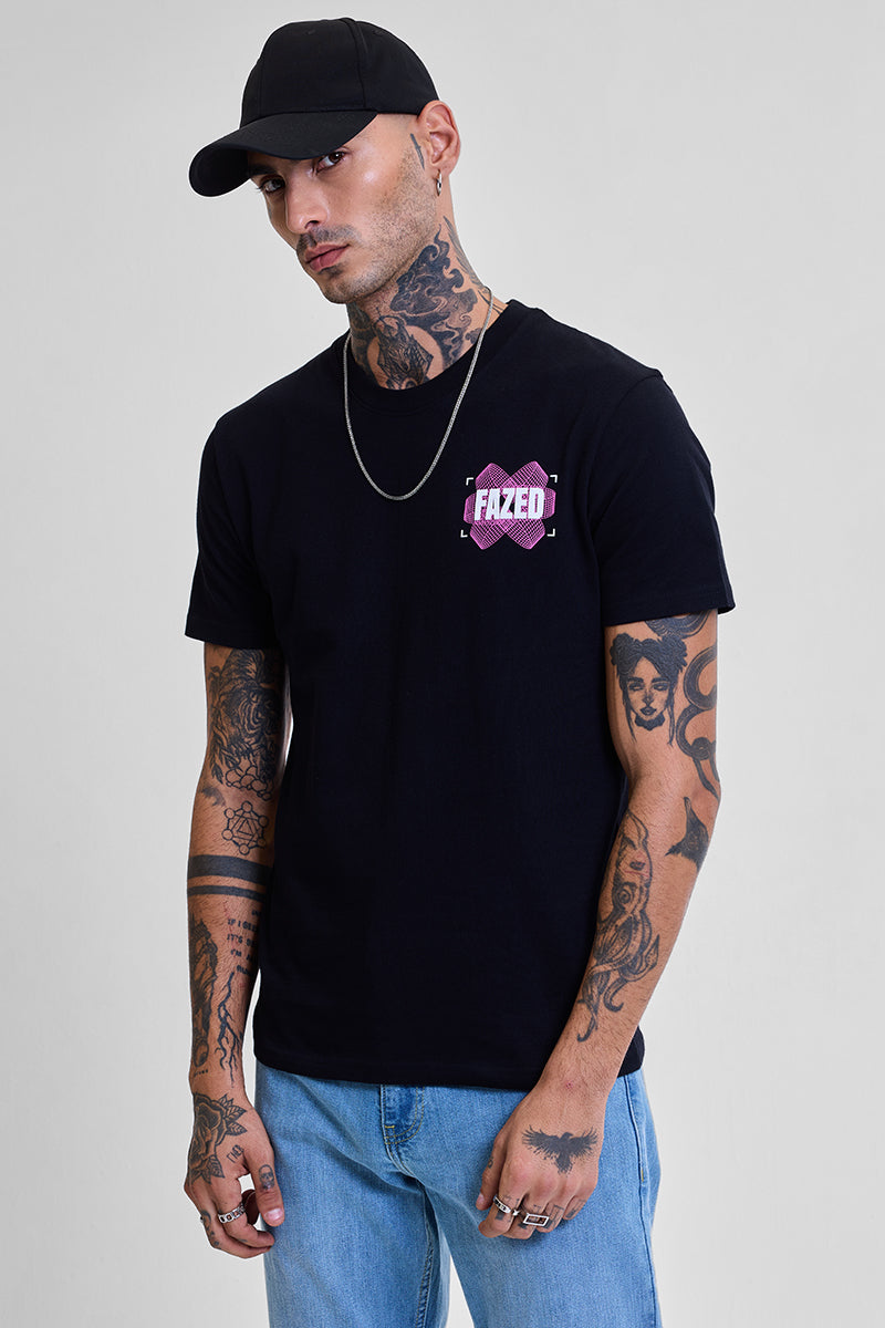 Fazed Black Graphic Print Slim Fit T-Shirt