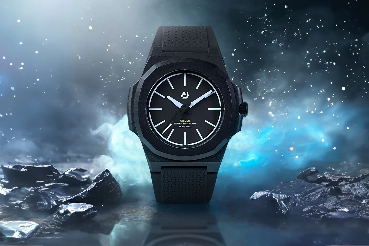Nuun Official Origen Dawn Men Analogue Watch With Nanotech Silicon Strap White Marker - Origen Dawn
