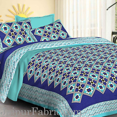 Sea Green Border Blue  Base Designer Check Pattern Cotton Double Bed Sheet