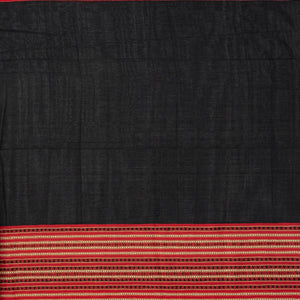 Black Handloom Plain Bengal Cotton Saree With Contrast Border