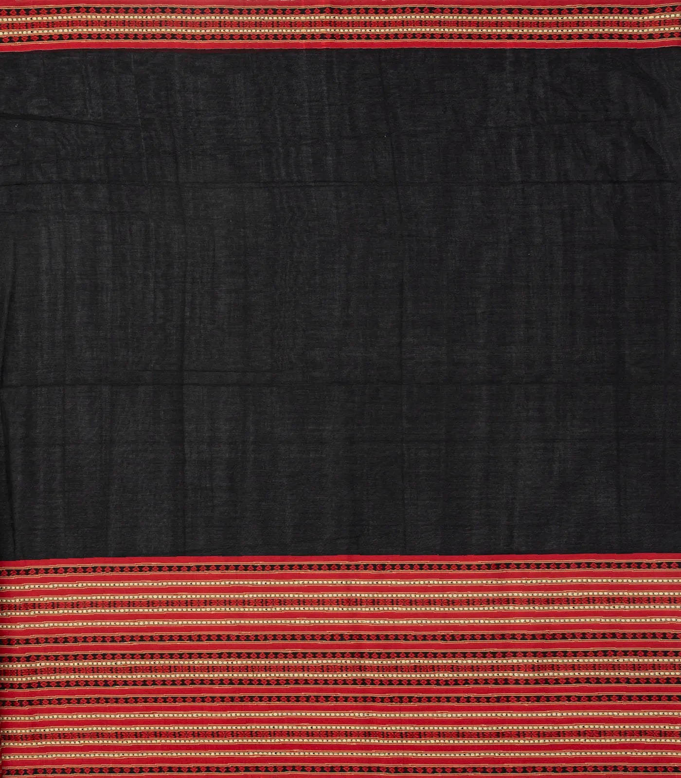 Black Handloom Plain Bengal Cotton Saree With Contrast Border
