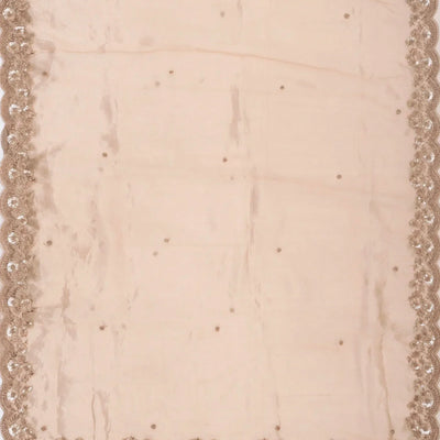 Taupe Woven Banarasi Glass Tissue Saree Embroidered With Floral Motifs