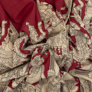 Pink Handloom Kalamkari Cotton Saree With Printed Goddess Motifs