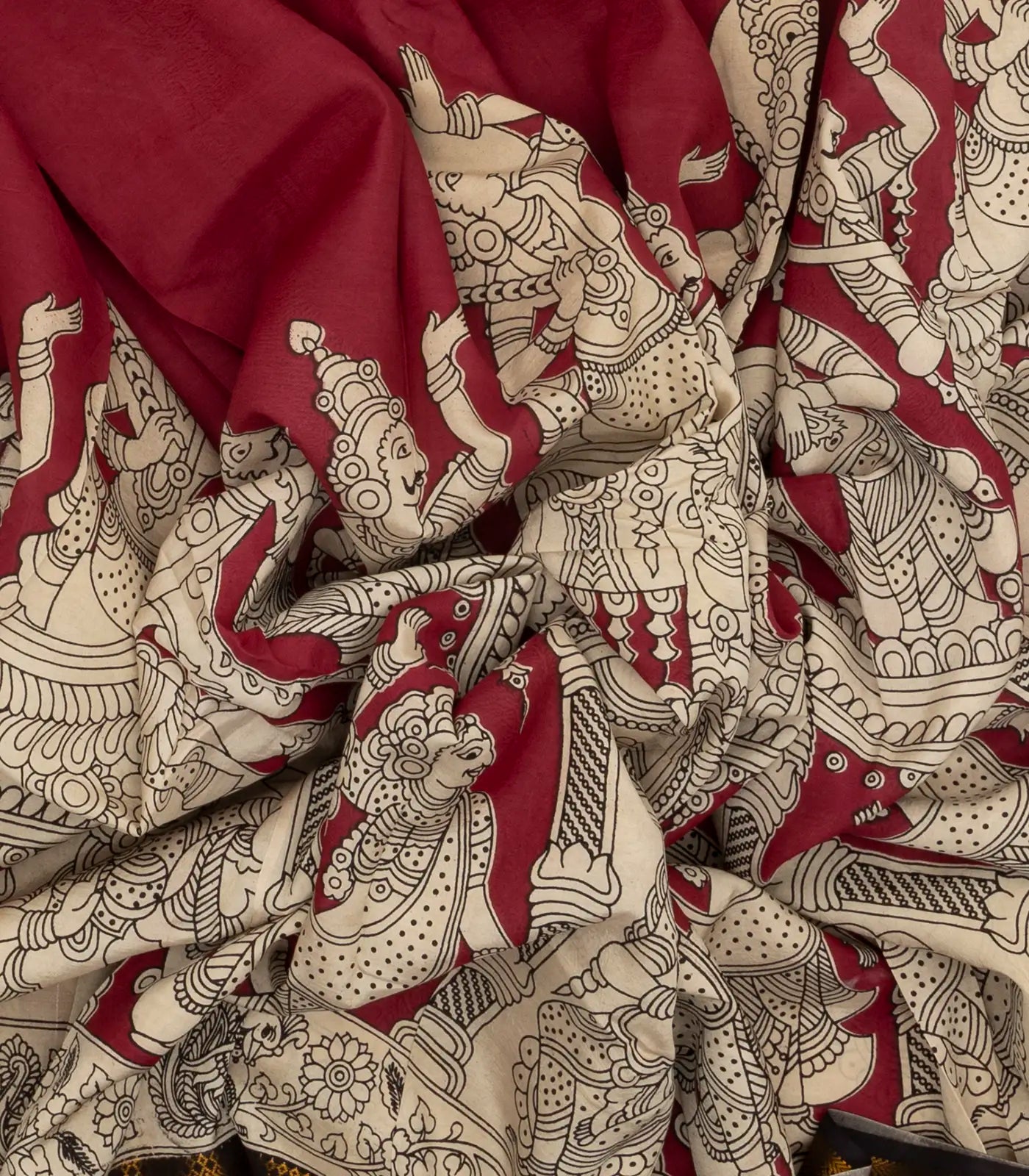 Pink Handloom Kalamkari Cotton Saree With Printed Goddess Motifs