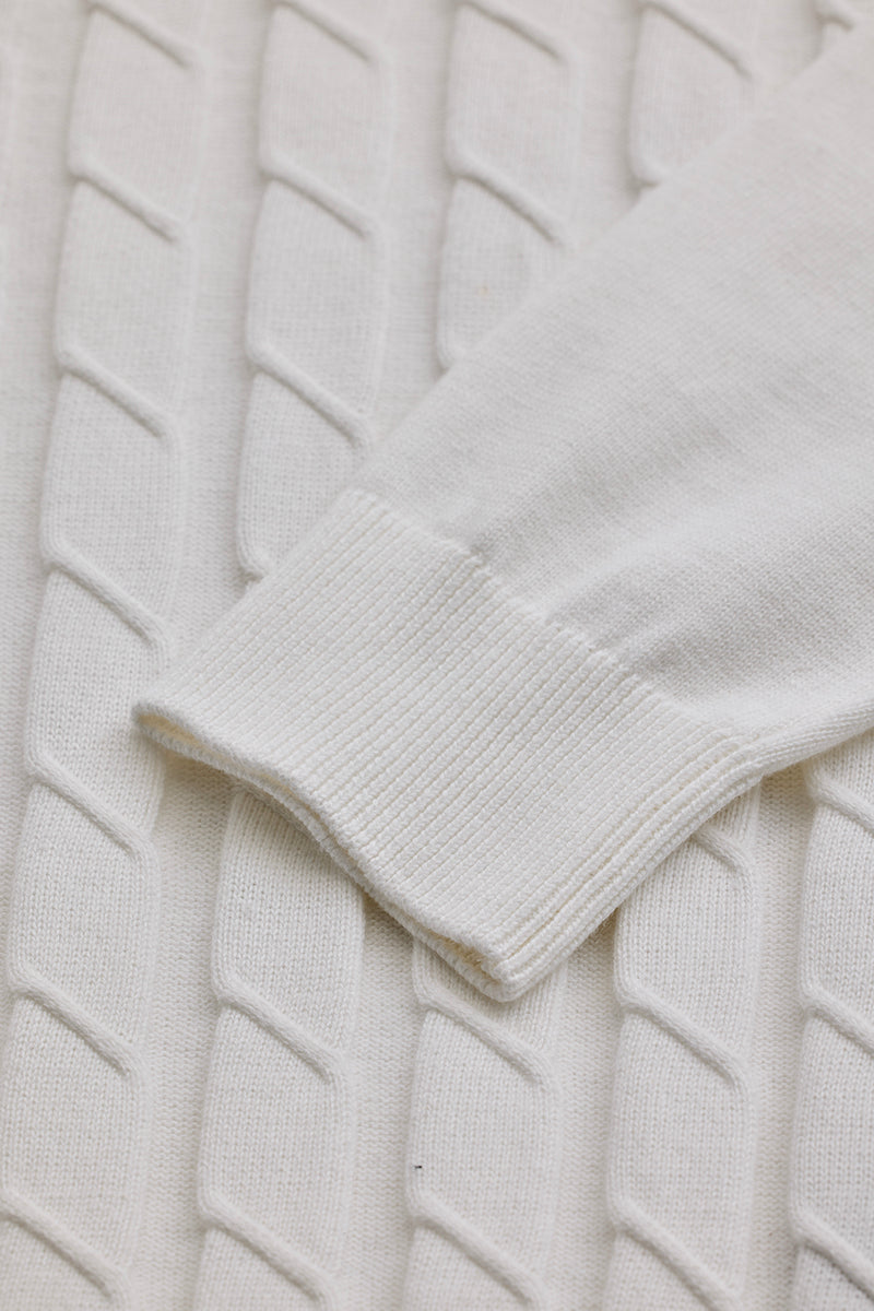 White Zipper Knitted Polo T-Shirt