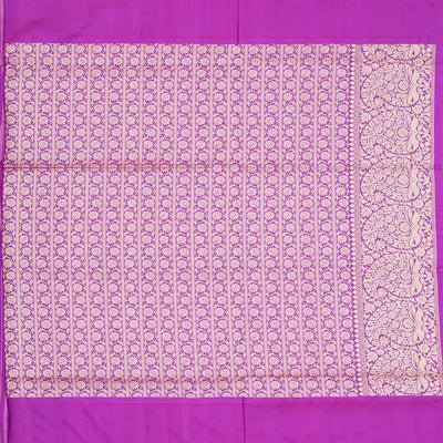 Yellow Handwoven Banarasi Silk Saree With Floral Buttas & Contrast Border