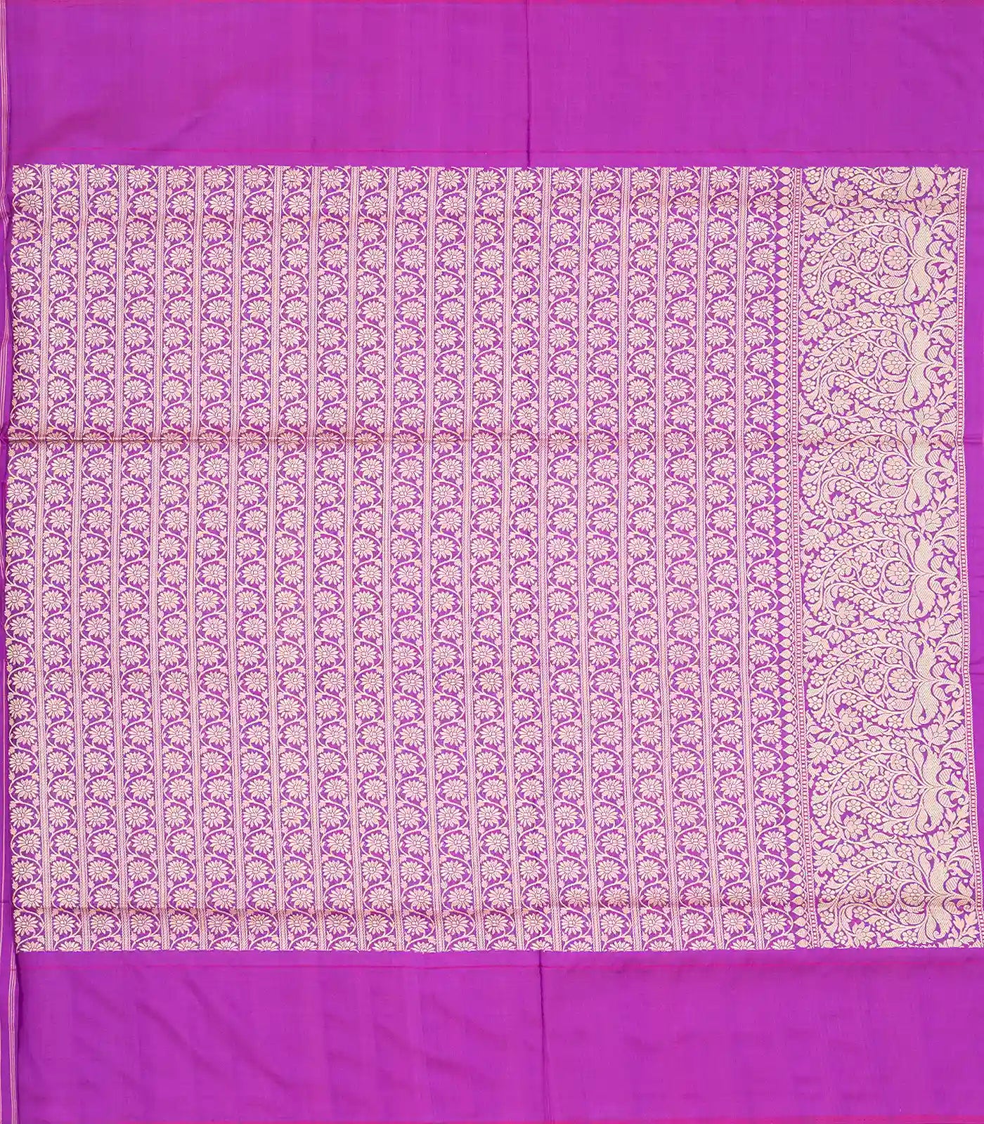 Yellow Handwoven Banarasi Silk Saree With Floral Buttas & Contrast Border