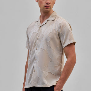 Beige Textured Box Fit Shirt