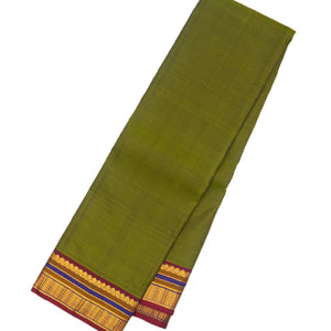 Olive Green Handloom Kanchipuram Silk Saree With Maroon Border