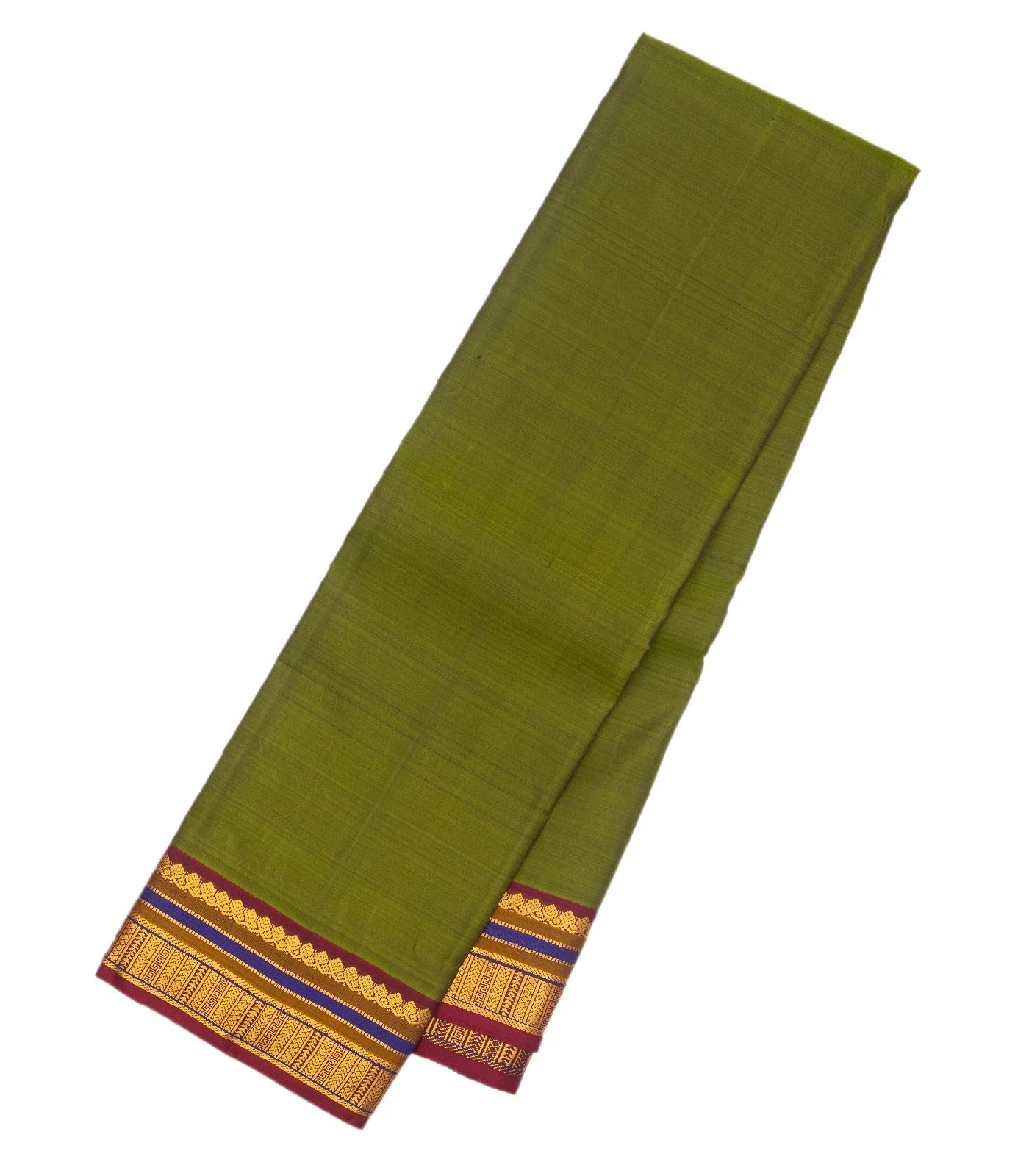 Olive Green Handloom Kanchipuram Silk Saree With Maroon Border