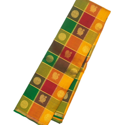 Multi Color Handloom Kanchipuram Silk Saree With Buttas