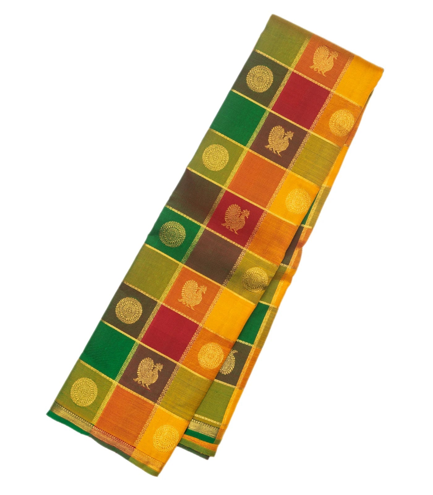 Multi Color Handloom Kanchipuram Silk Saree With Buttas