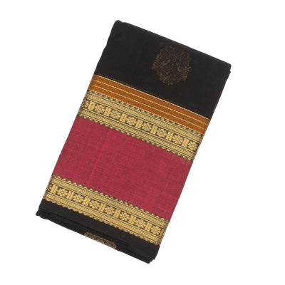Black Handloom Kanchi Cotton Saree With Gandaberunda Buttas