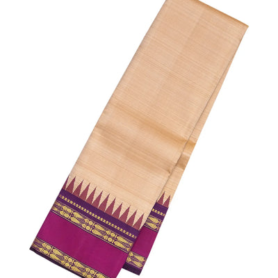 Cream Handloom Korvai Kanchipuram Silk Saree With Contrast Temple Border