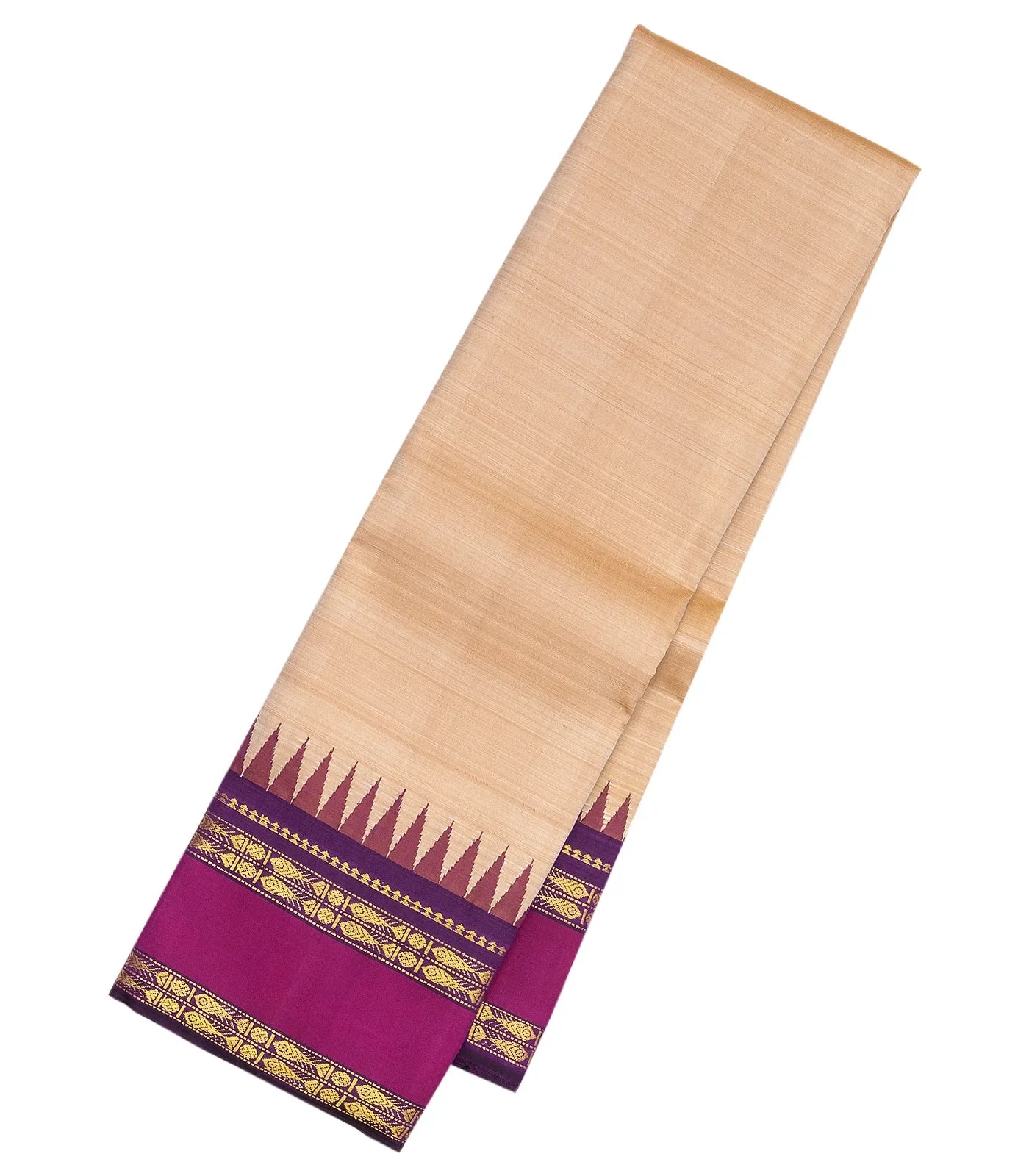Cream Handloom Korvai Kanchipuram Silk Saree With Contrast Temple Border