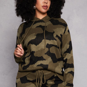 Plus Size Camo Hooded Sweater