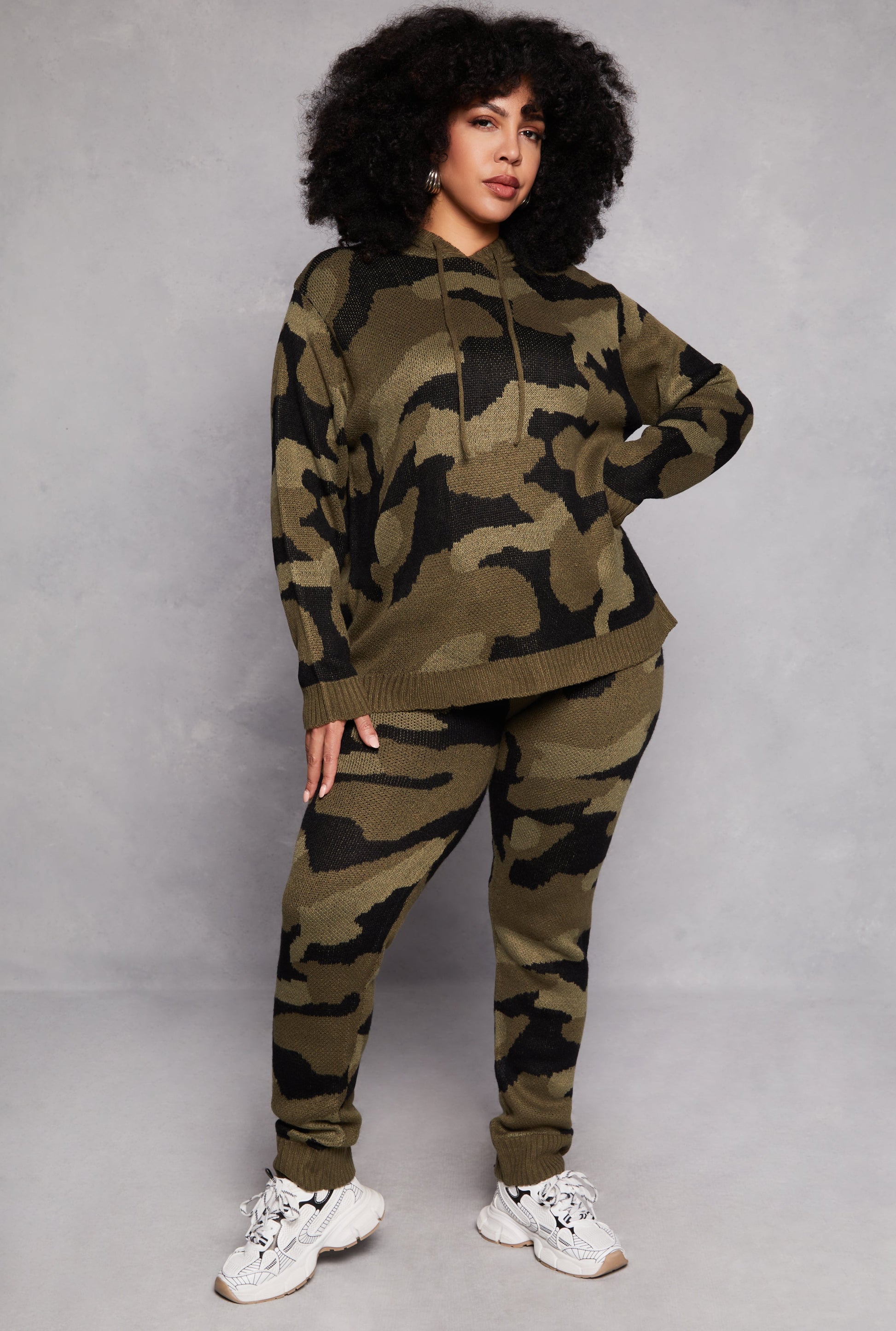 Plus Size Camo Hooded Sweater