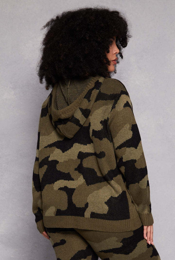 Plus Size Camo Hooded Sweater