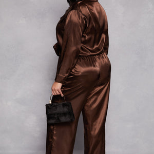 Plus Size Satin Crop Top and Pants Set