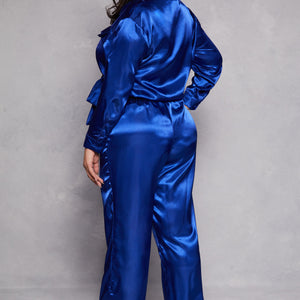Plus Size Satin Crop Top and Pants Set