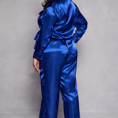 Plus Size Satin Crop Top and Pants Set